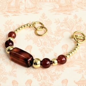 Natural Large Carnelian Nugget & Gold Beads In Sweet Classy Bracelet